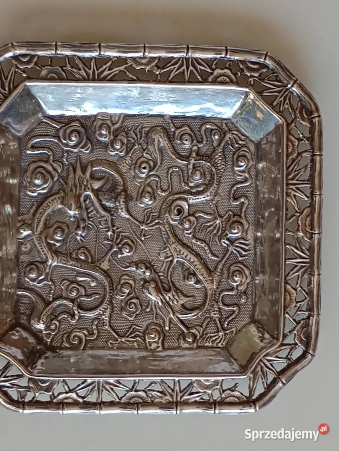 Piękna srebrna misa Antyk Chiny Fantastyczna Antyki Mosina