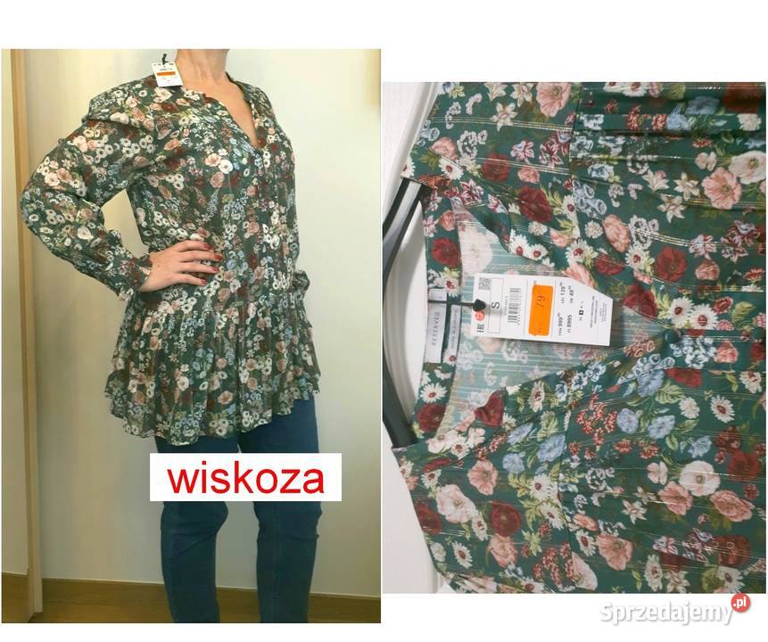 Bluzka tunika zielona kwiaty S 36 Reserved Nowa Warszawa