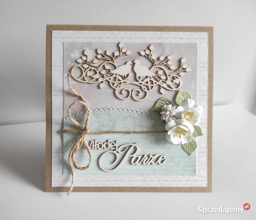 Kartka ręcznie robiona ślub ptaki Łódź