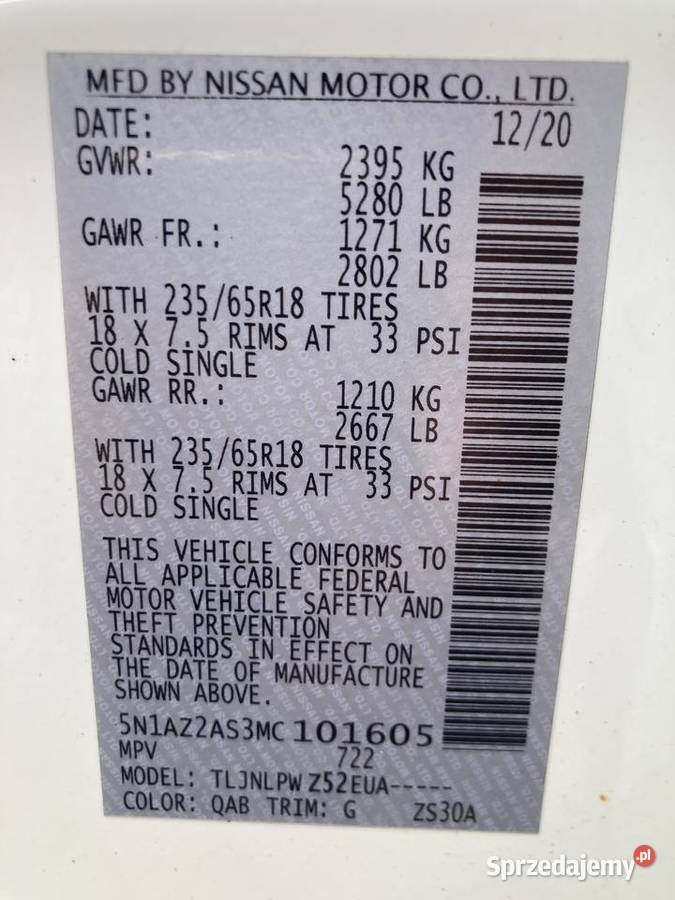 Nissan murano 4x4 LPG Rok produkcji 2020 podlaskie Białystok