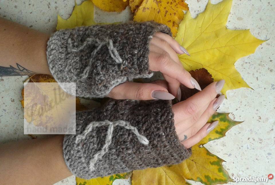 Rękawiczki mitenki wełniane na szydełku Białystok