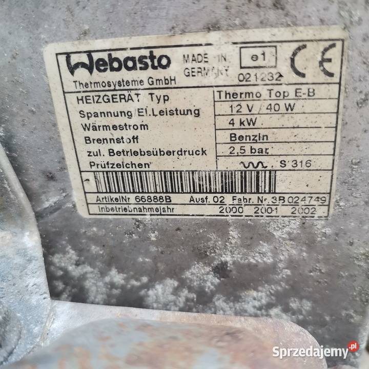 Ogrzewanie postojowe webasto thermo top EB 12v osobowe Gubin