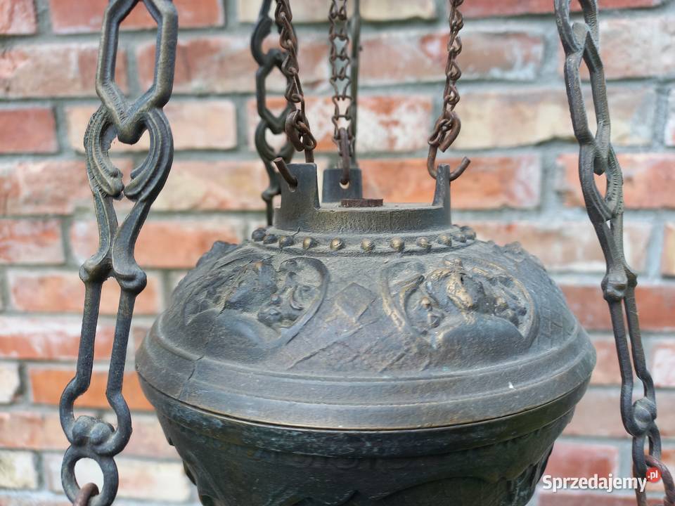 Żyrandol naftowy mosiężny z ceramiką Lampa Gawroniec