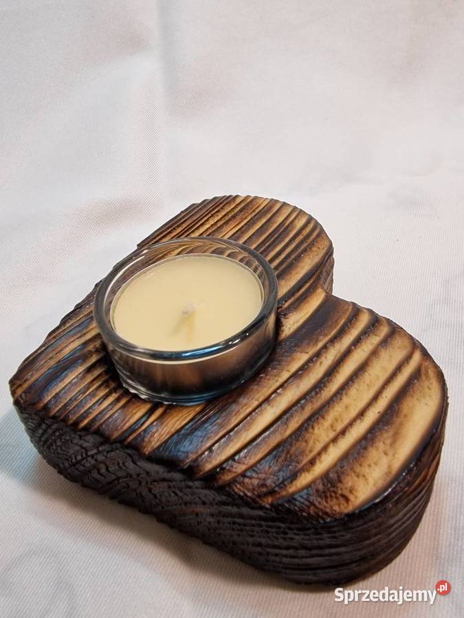 Świecznik drewniany serce naturalny na tealight Sępopol