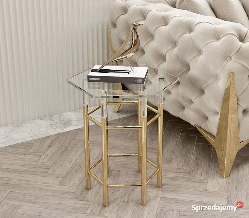 Złoty stolik kawowy Glamour Premium szklany