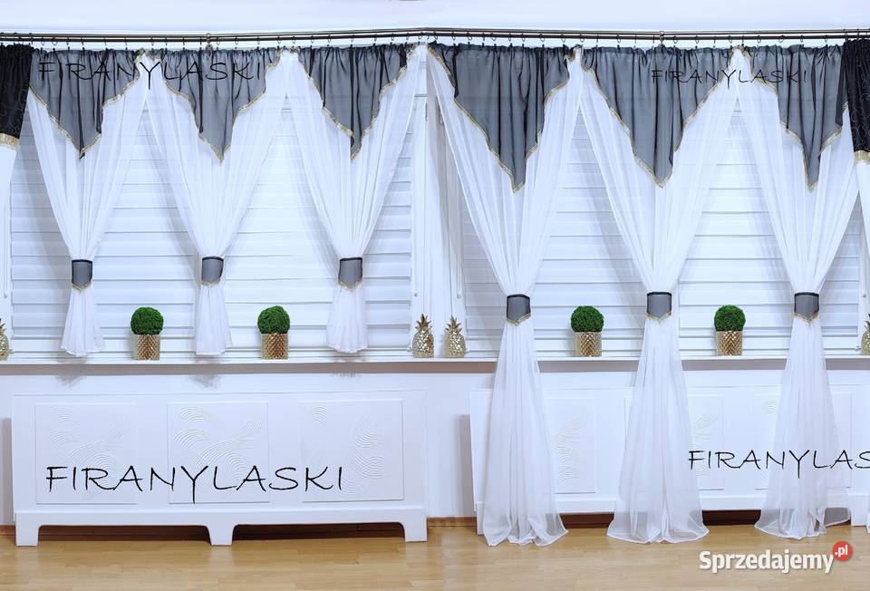 Firany 400x250 firana biało czarna złote