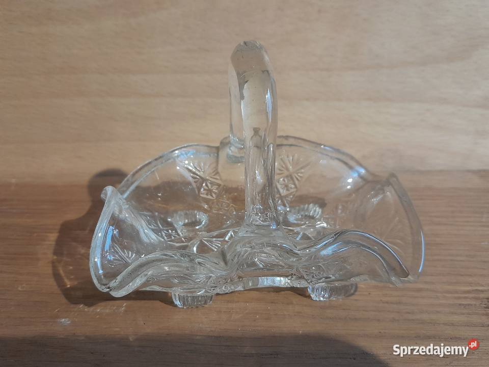 Stary maleńki kryształowy koszyk koszyczek Dąbrowa Górnicza