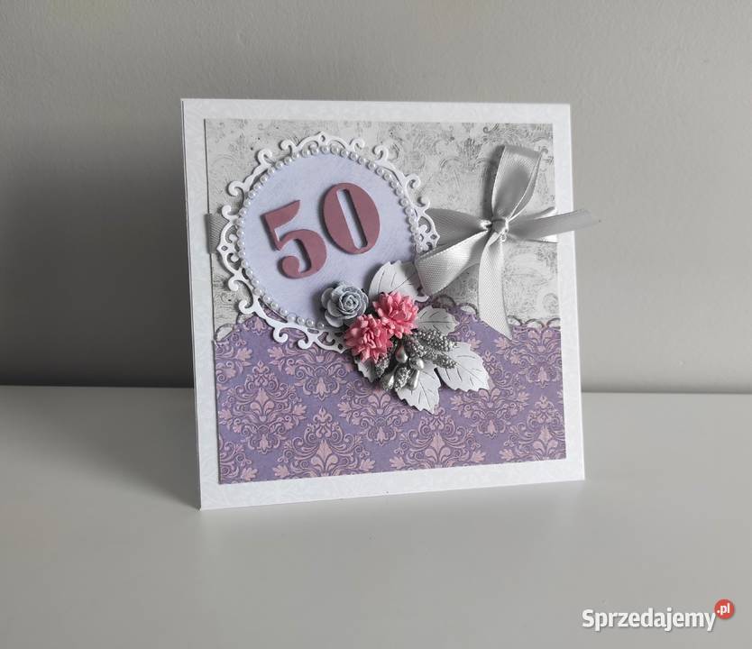 Kartka ręcznie robiona na urodziny 50 kwiaty łódzkie Łódź