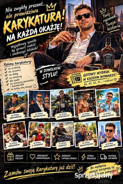 Karykatury z wydrukiem Prezent na każdą okazję Łódź sprzedam