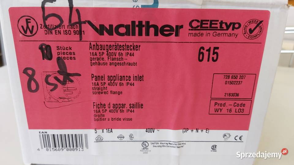 Wtyka siłowa tablicowa 16A 5P Walther 615 sprzedam