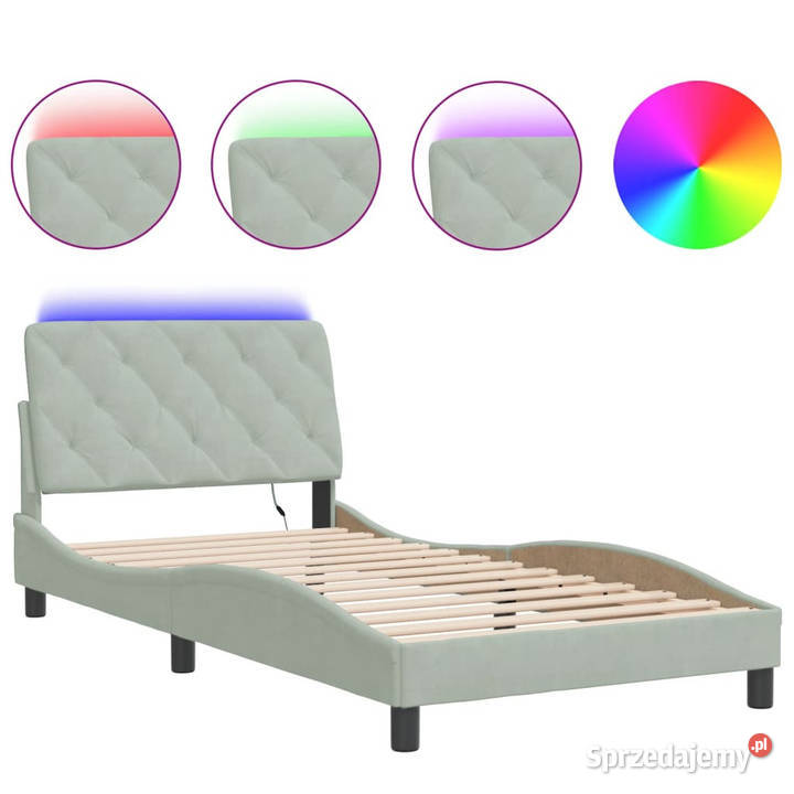 Rama łóżka z LED jasnoszara aksamitna 100x200 218cm