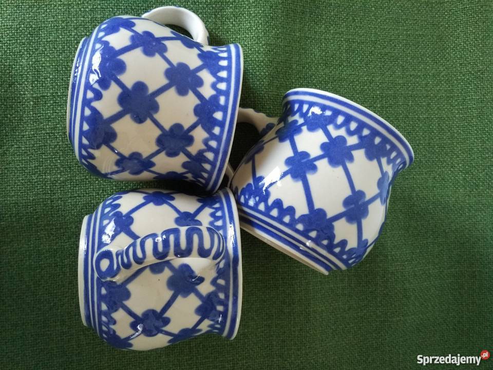 Ręczna praca sygnowane kubki ciemny granat Antyki, Sztuka, Kolekcje Ropa