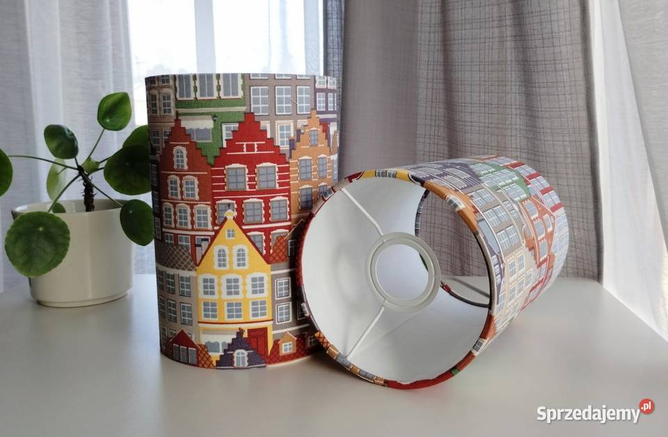 Komplet 2 abażury z tkaniny kolorowe kamieniczki Aleksandrów Łódzki