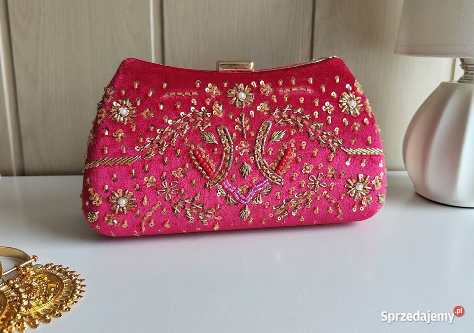 Mała czerwona torebka kopertówka wyjściowa welur Szczecin