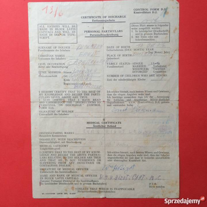 156 Dokument niemiecki Szczecin sprzedam