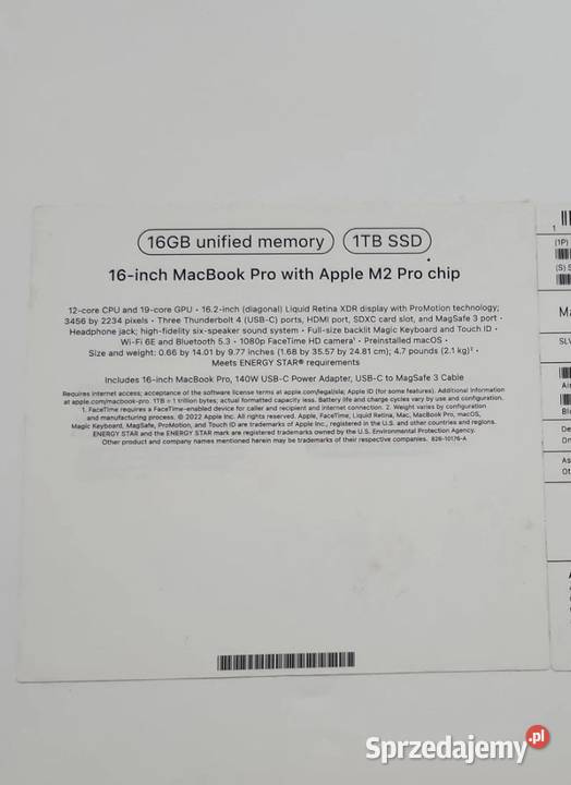 Laptop APPLE MacBook Pro 2023 16 Retina M2 Pro zachodniopomorskie Szczecin