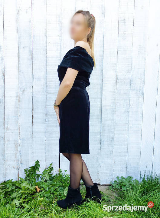 Czarna sukienka vintage M 38 Diana welur Rozmiar 38(M) Szczecin