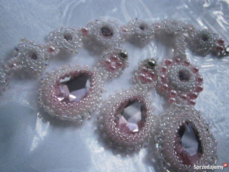 Kryształowy komplet pink beading posrebrzane Częstochowa sprzedam