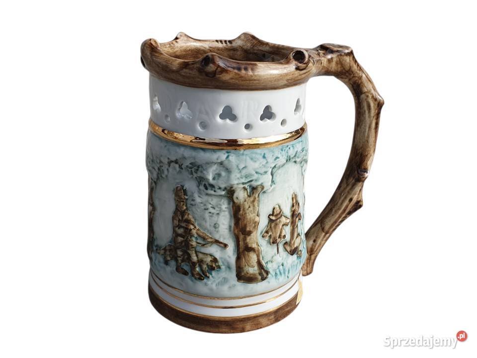 Stary porcelanowy kufel myśliwski Royal Dux śląskie Cieszyn