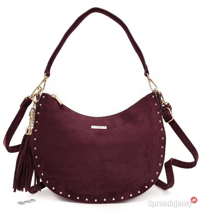 Torebka Listonoszka FloraCO Zamszowa Burgund Torby i torebki Galanteria i dodatki Warszawa