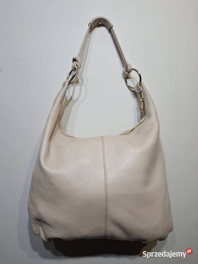 Skórzana torebka Lasocki duża beżowa hobo Z zamkiem TSA