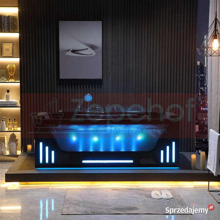 Czarna wanna z hydromasażem EB7066 prostokątna Grabówka