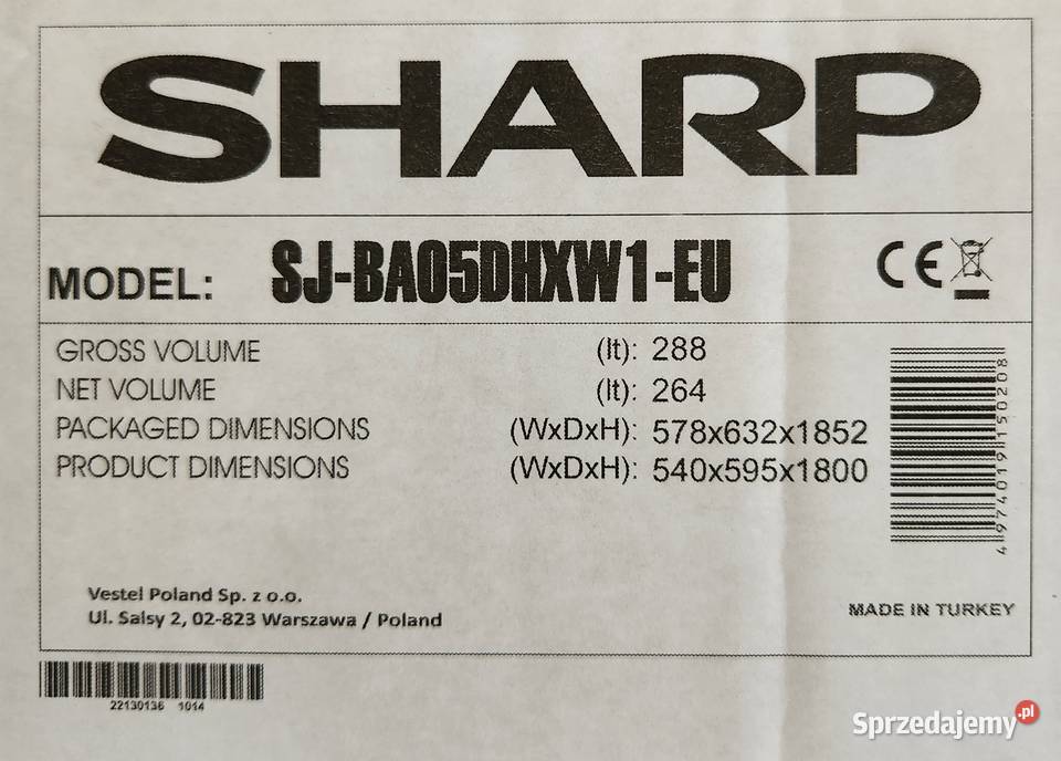 Lodówka Sharp Jarocin sprzedam