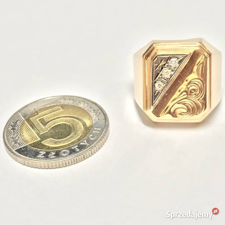 Złoty sygnet 585 14K Retro z diamentami 01ct Art Sygnety mazowieckie Warszawa