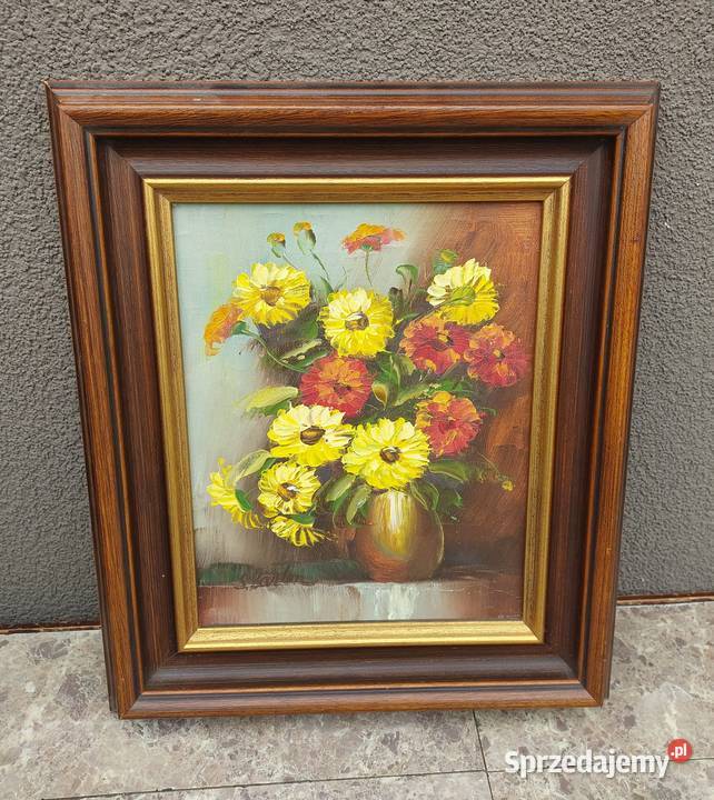 96 Stary obraz olej na płótnie martwa natura