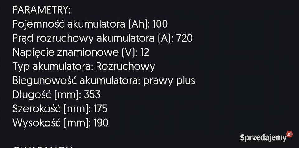 Akumulator 12v 100ah 750A Proton Otwock Wielki