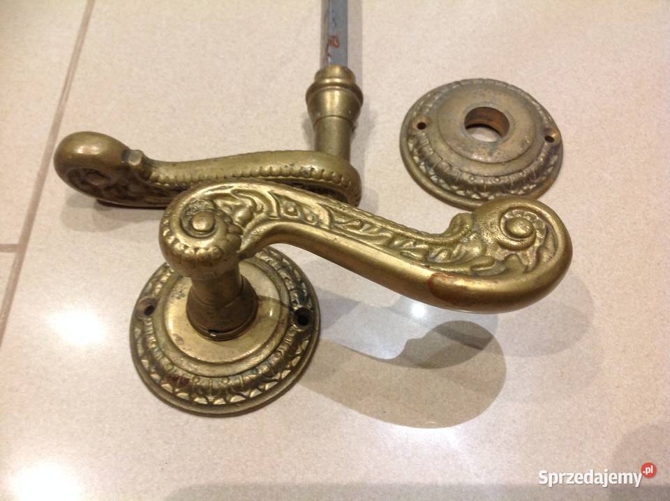 Stare Klamki Mosiężne z Rozetą Nowa Sól