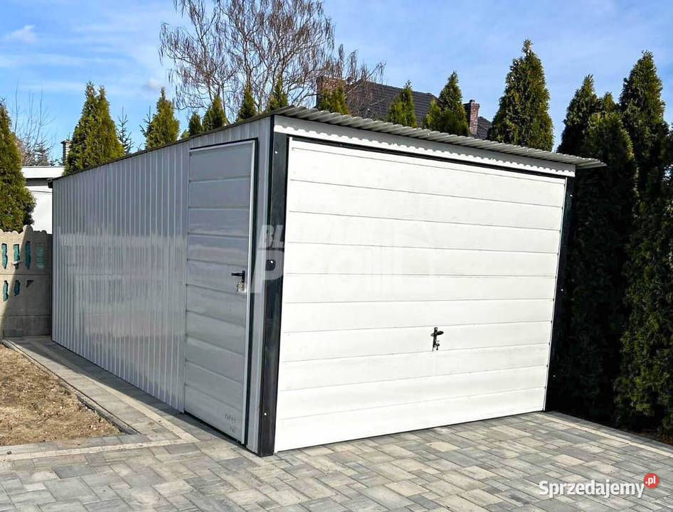 Garaż blaszany 3x5 brama uchylna drzwi Biały Turek