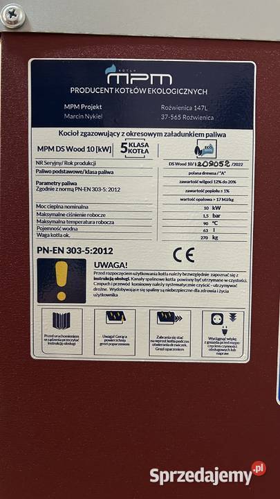 MPM DS Wood 10 kW kocioł 5 klasy zgazowujący