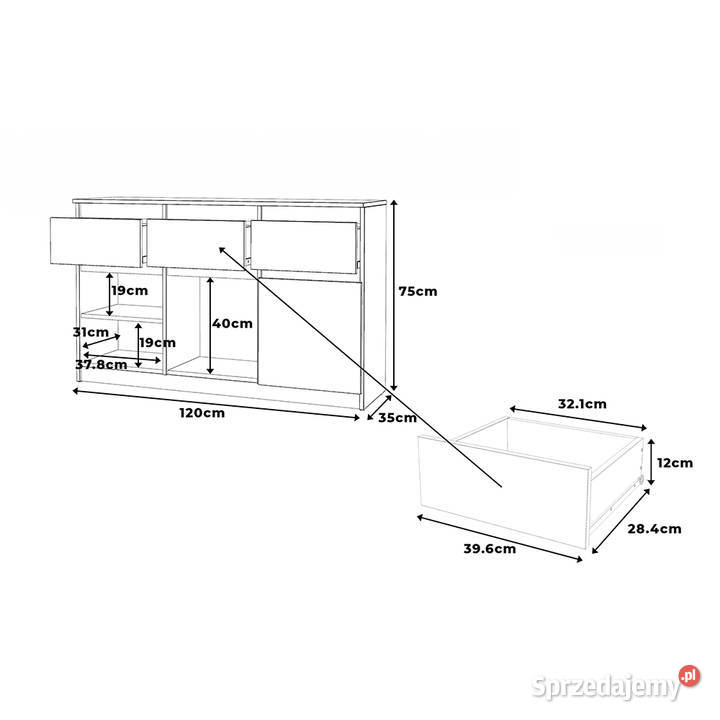Komoda Drewniana Biała Połysk 3 Szuflady 120 warmińsko-mazurskie Elbląg
