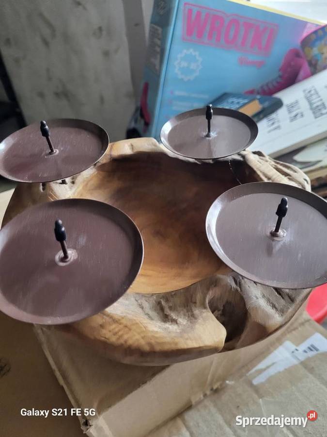 Świecznik drewno stal