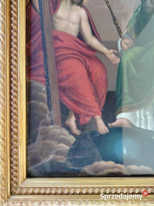 Trojca święta Olej na blasze XIX w stary obraz małopolskie Kęty