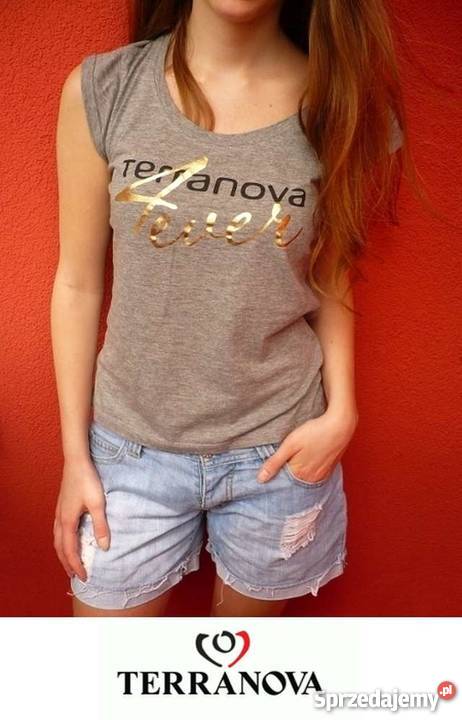 Siwa koszula tshirt Terranova xs 34 s 36 napis Terranova Inowrocław