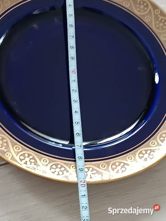 Piękne kobaltowo złocone talerze Porcelana i szkło Gorlice