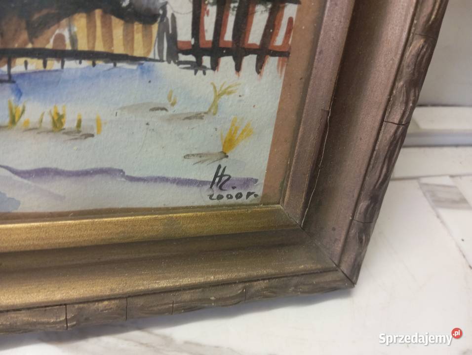 Porządki domowe stara akwarela śląskie