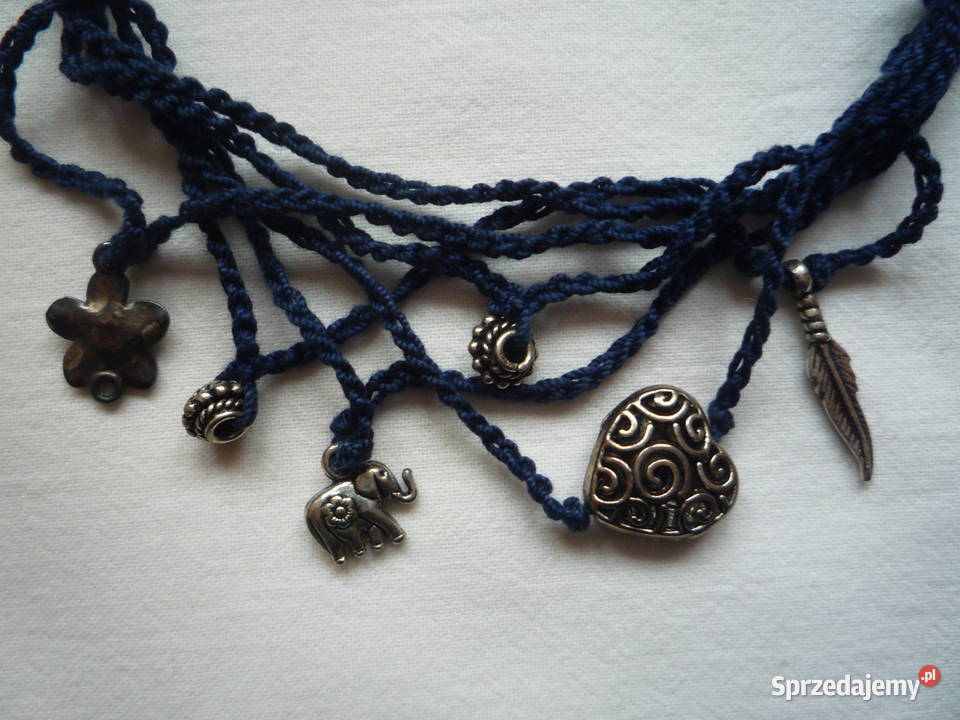 Bransoletka sznurkowa Granatowa z charmsami słoń Ozdoby