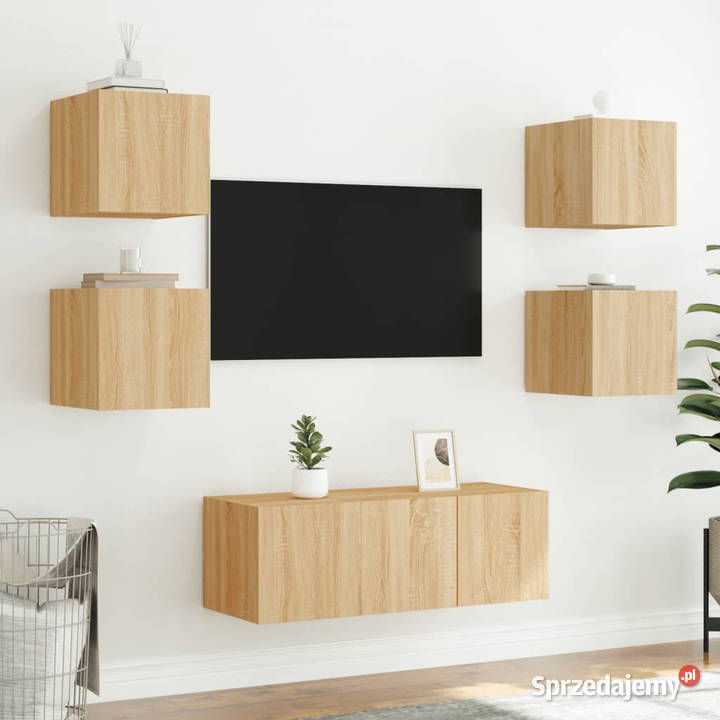 Ścienne szafki TV z LED 2 dąb sonoma 305x35x30 Warszawa