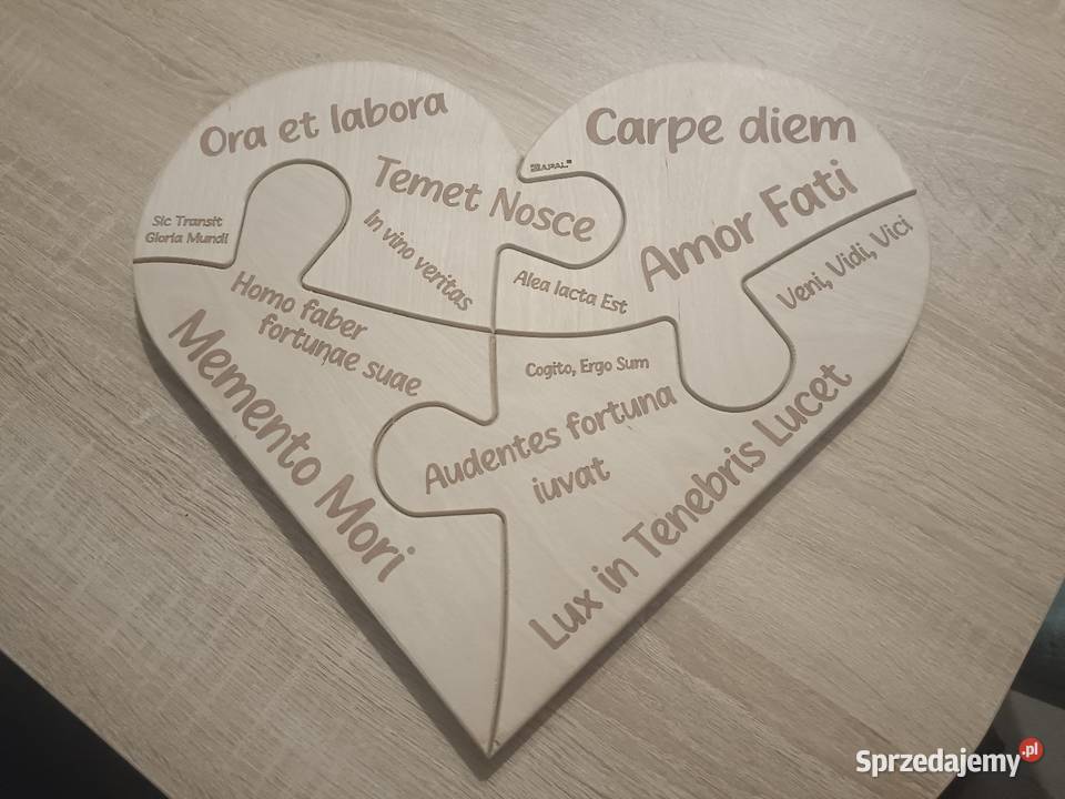 Drewniane serce łacińskie sentencje Rękodzieło Kwidzyn