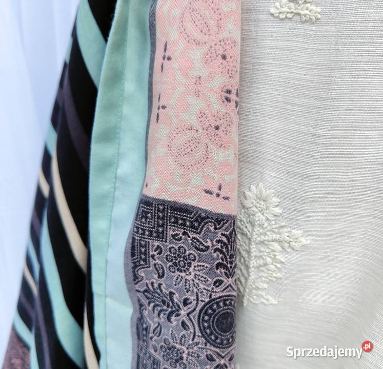 Duży szal w pasy orient granatowy miętowy Szczecin sprzedam