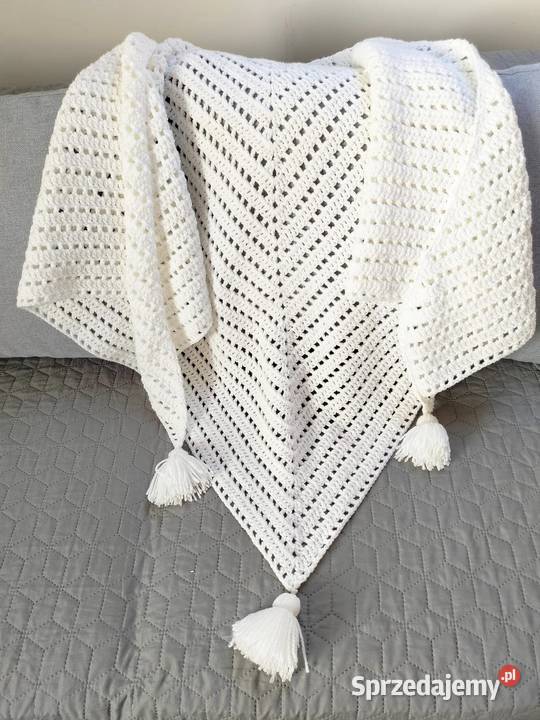 Duża biała chusta XXL rękodzieło Dla kobiet Elbląg