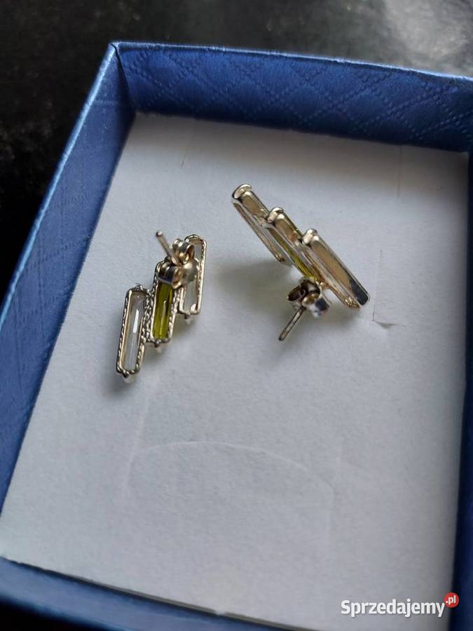 Srebrne wkrętki kolczyki cyrkonia zielona biała Olkusz
