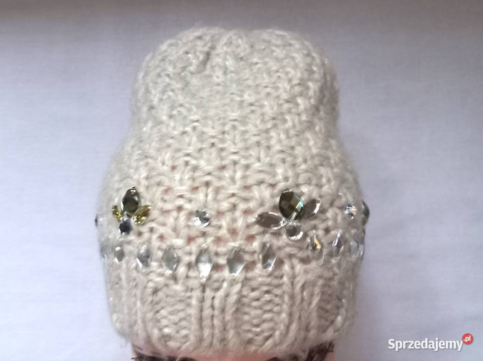 Czapka beżowa Damska r LXL melanż Kryształki Białystok