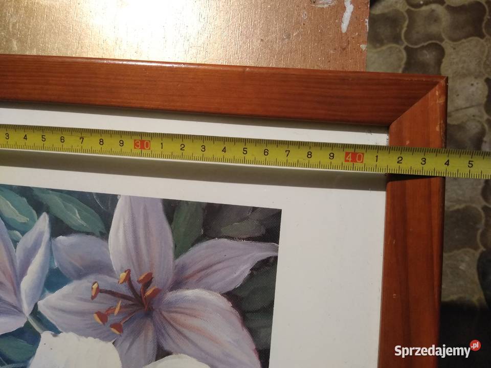 Stary obraz w ramce obrazek z czasów PRL Kwiaty