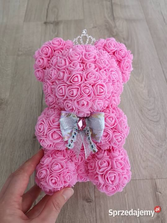 Miś z róż piankowych różowy wys 23 Rękodzieło Otrębusy