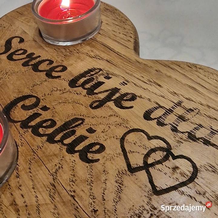 Świecznik drewniany z dębu serce Serce bije Dija Sępopol sprzedam