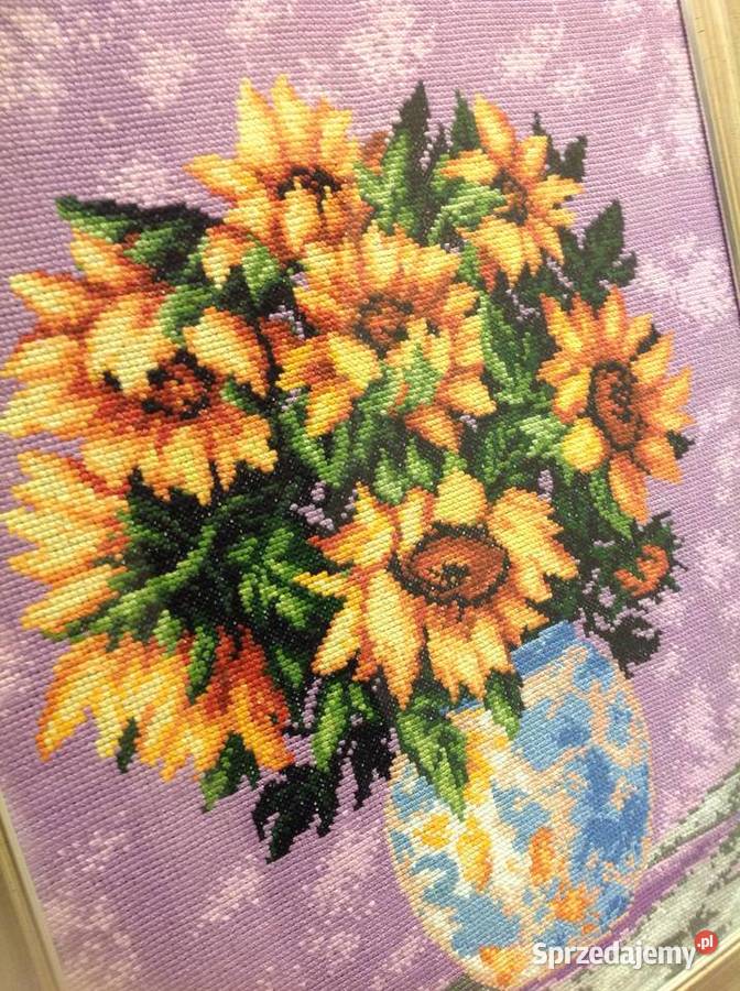 Piękny Obraz Słoneczniki w Wazonie Haft wielokolorowy Nowa Sól